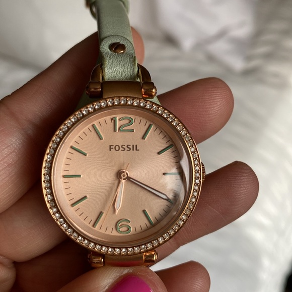 Fossil Georgia ES3467 Women's Mint Leather Analog Dial Quartz Wrist Watch - Picture 4 of 5